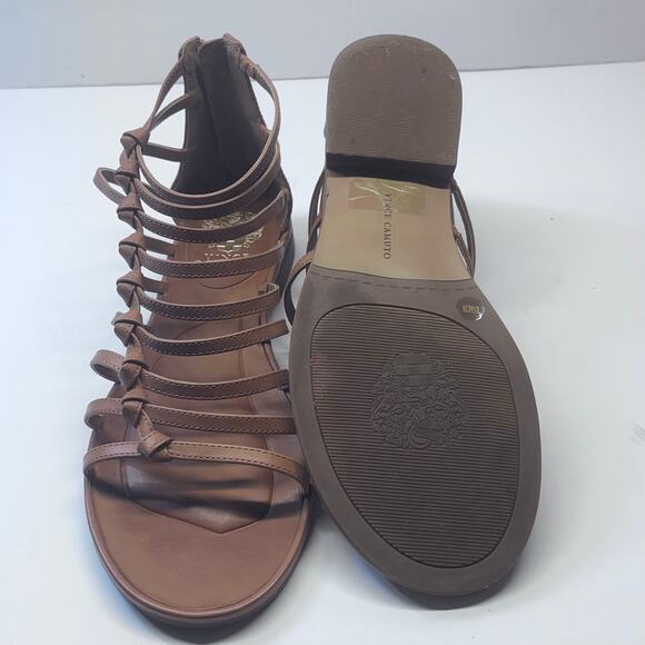 Vince Camuto Gladiator Sandals Brown Leather Strappy Flat Summer shoes sz8,5 new - Picture 6 of 9